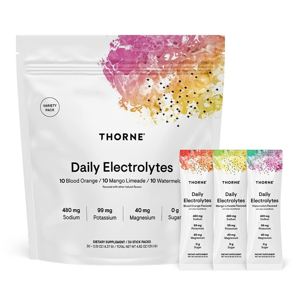 THORNE Daily Electrolytes, Electrolyte Powder Drink Mix, 30 Stick Packs
