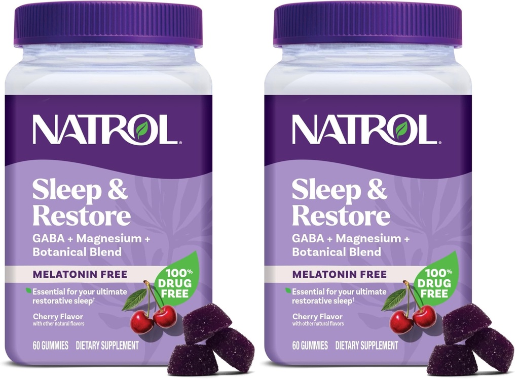 Natrol Sleep & Restore Magnesium Glycinate Blend Gummies,Magnesium for Sleep Aids for Adults,Melatonin-Free,Cherry Flavored,30 Day Supply,(Pack of 2)