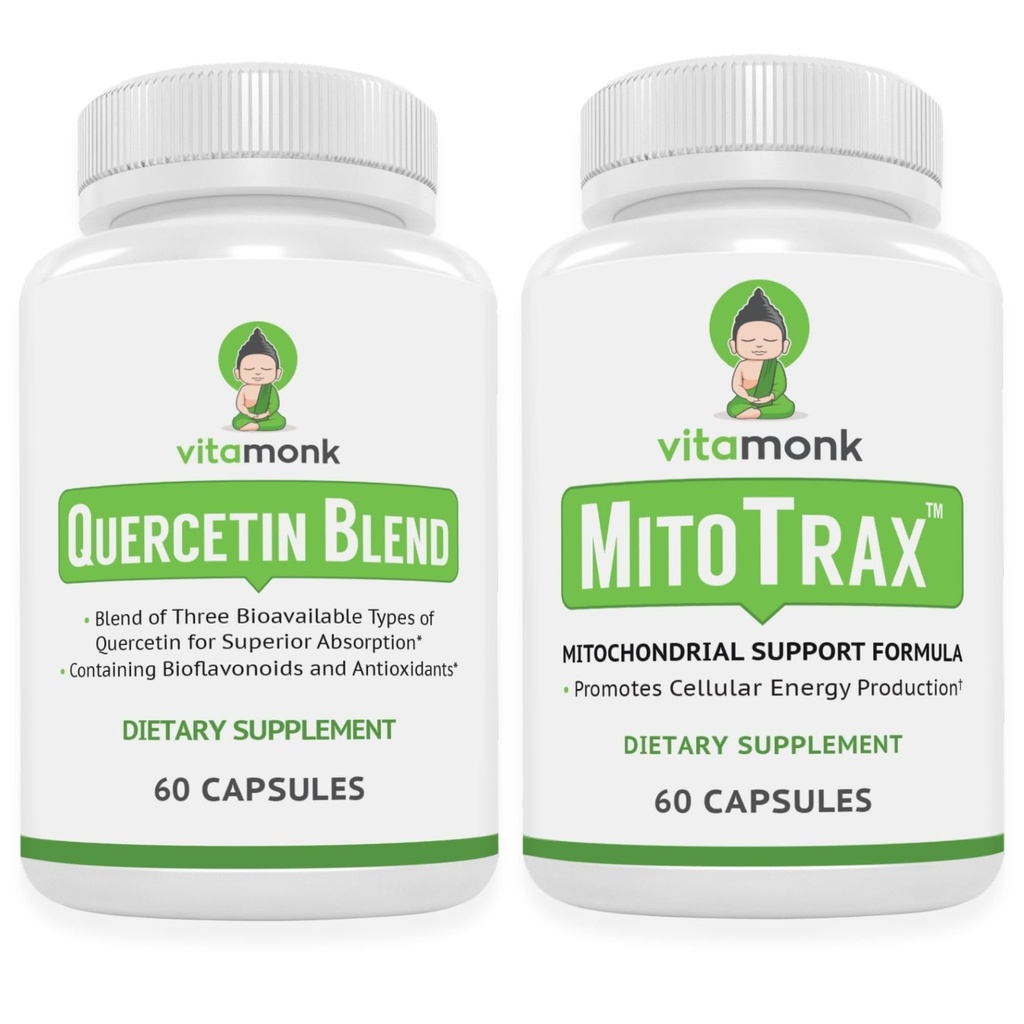 VitaMonk Quercetin Complex + MITOTRAX Mitochondrial Support Bundle – Immune, Antioxidant & Cellular Energy Support – Quercetin 500 mg per Serving (2 Capsules) with Bromelain, CoQ10 & BioPQQ