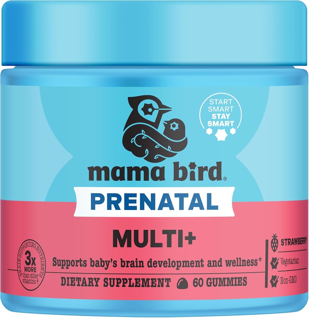 Best Nest Wellness Mama Bird Prenatal Multi Plus - Prenatal Care Supplement Supports Brain & Digestive Health - Vegan Multivitamin with Methylfolate & More - Strawberry, 60 Gummies (30 Servings)