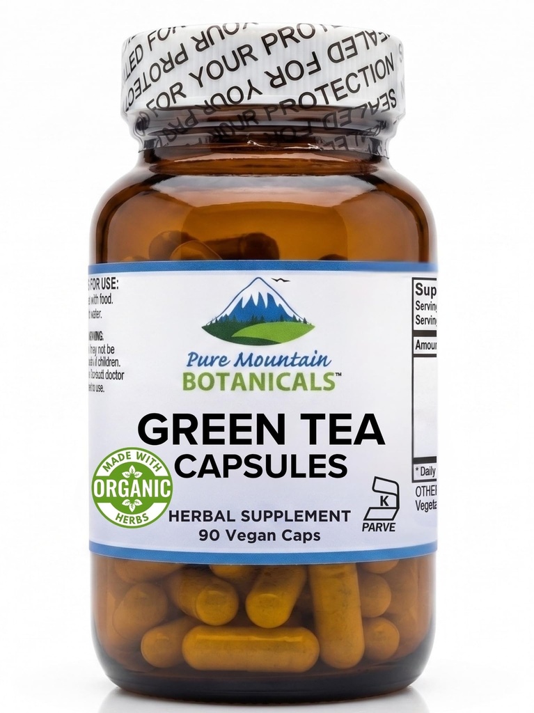 Capsules de thé vert - 90 capsules de végétalien casher avec 450mg de spectre complet biologique et extrait de thé vert pur