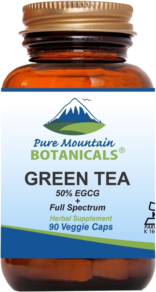 Green Tea Capsules - 90 Kosher Vegan Caps with 450mg Organic Full Spectrum and Pure Green Tea Extract