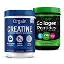 Poudre monohydratée d'orgaine en créatine 17.64 Oz (100 portions) et peptides de collagène Poudre de 1 lb (20 g d'herbe) - Suppléments non-OGM non aromatisés pour le soutien musculaire, cérébral, cutané et articulaire