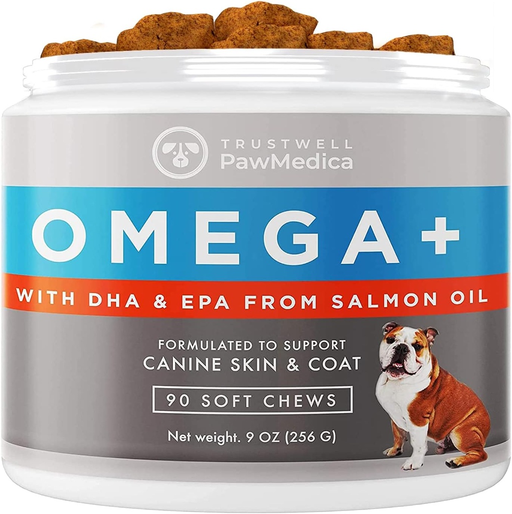 PawMedica Omega 3 for Dogs, Dog Skin and Coat Supplement with Fish Oil Love Helps with Dog Dry Skin, Omega 3 6 9 Vitamin Chews for Dog Allergies