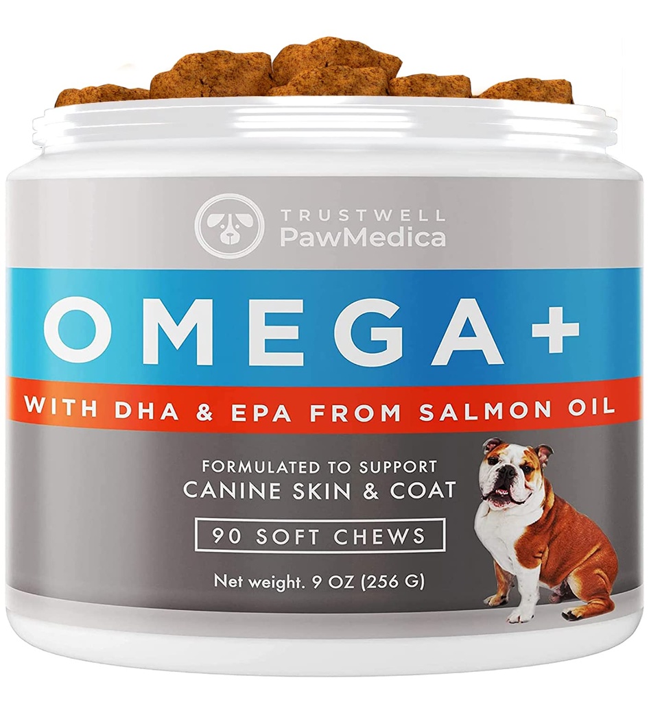 PawMedica Omega 3 pour les chiens, la peau de chien et le supplément de manteau avec l'huile de poisson Love aide avec la peau sèche de chien, Omega 3 6 9 Vitamine Chews pour les allergies de chien