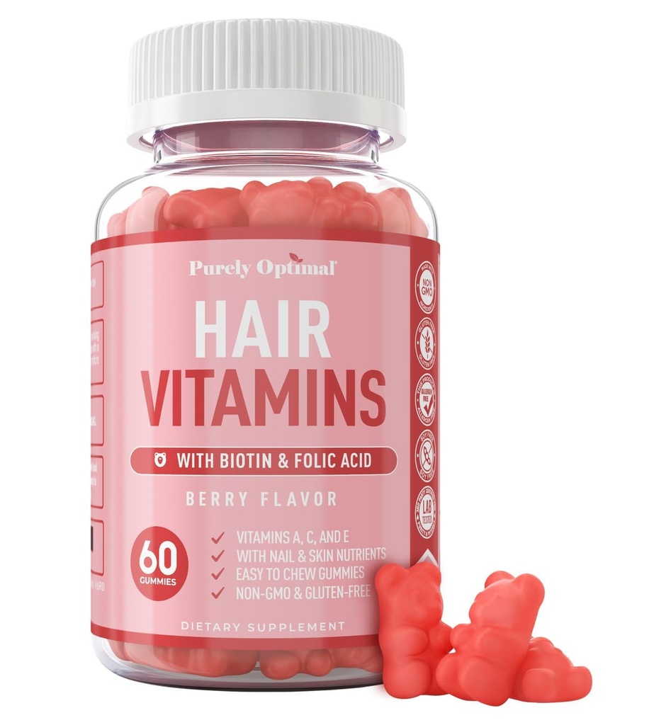Croissance des cheveux premium pour les femmes et les hommes - Vitamines de croissance des cheveux avec/biotine et kératine - soutient la croissance des cheveux plus saine - supplément pour tous les types de cheveux, 60 capsules (60, Berry)