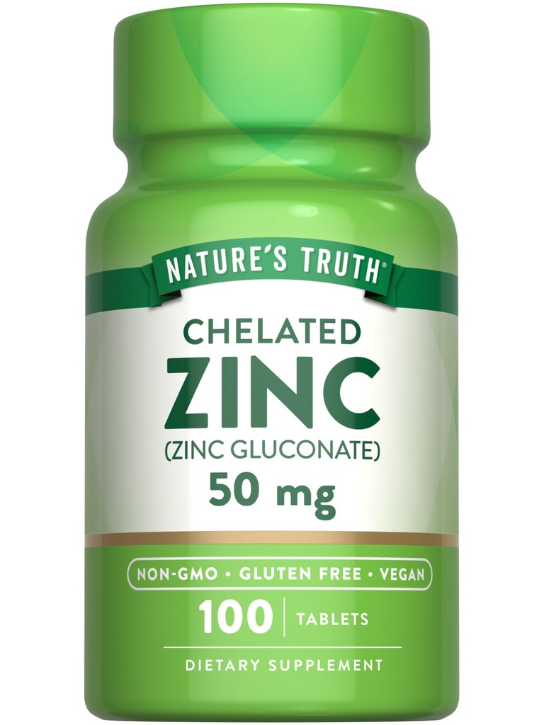 La vérité de la nature Zinc chélaté 50mg.100 comprimés. Supplément minéral essentiel du gluconate de zinc.