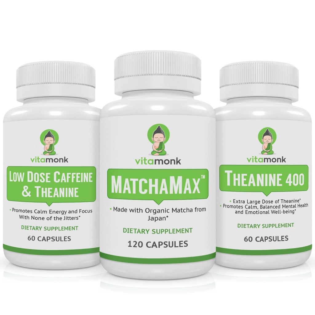 VitaMonk Matcha, basse dose caféine et Theanine Bundle - Calme, énergie concentrée sans les jitters