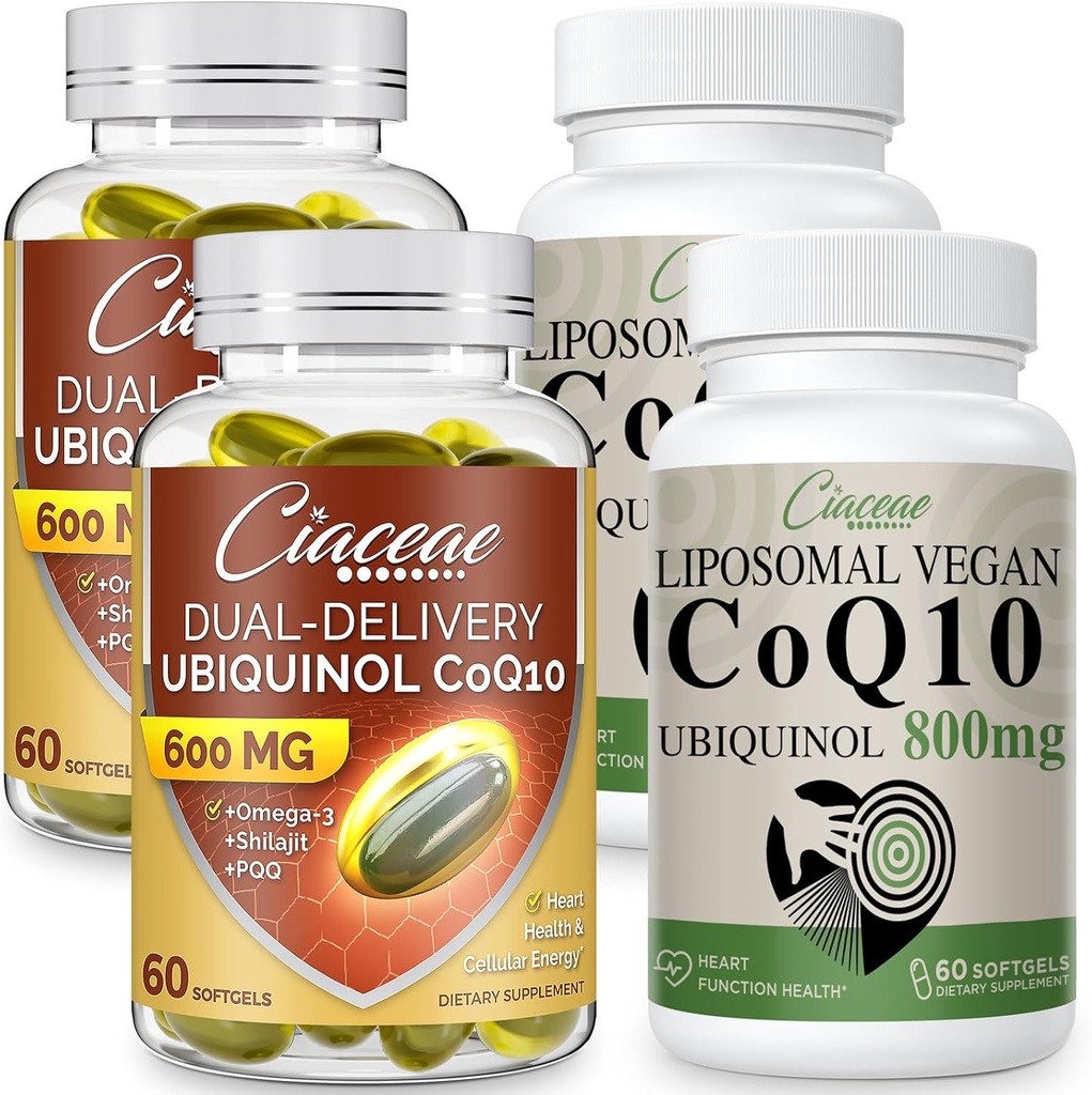 Liposomal CoQ10 800mg Ensemble 2PCS avec Ubiquinol CoQ10 600 MG Softgels avec Omega-3 & Shilajit & PQQ 2PCS