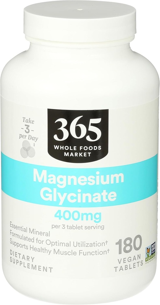 365 par Marché des aliments entiers, Magnésium Glycinate 400 MG, 180 Compte