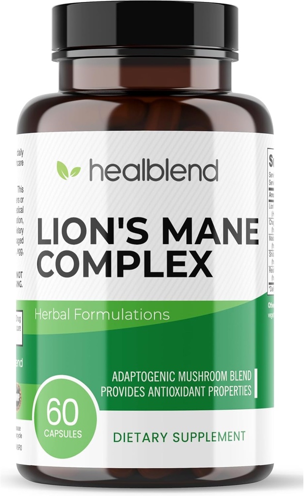 Extrait complexe de champignons avec corps fruitier de la crinière de Lion - 100% pilules d'énergie naturelle et efficace - Cerveau, supplément de focus, stimule l'humeur et la créativité - 60 capsules de soutien immunitaire