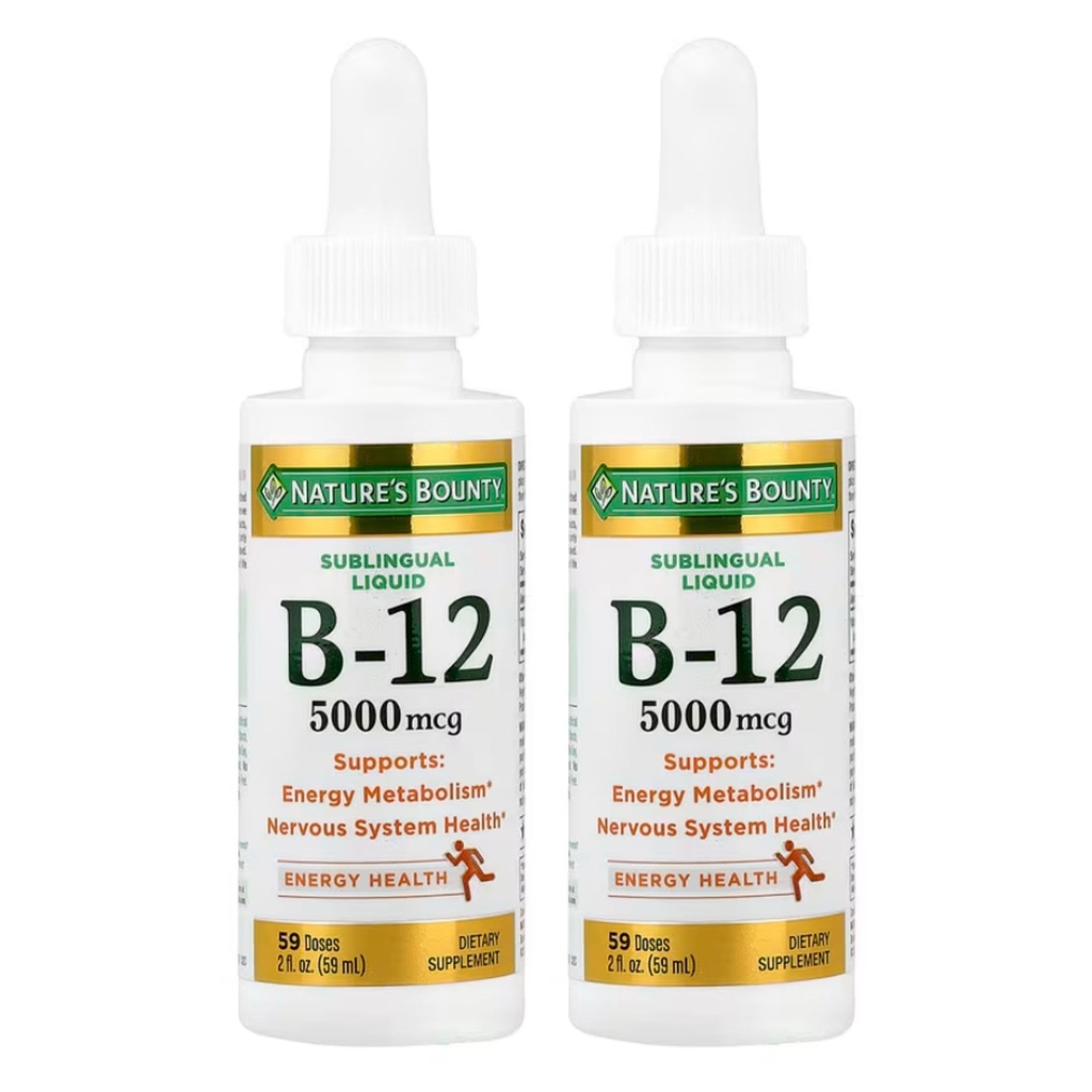 Nature's Bounty B-12 5000 mcg Sublingual Liquid Energy Health, 2 Fl Oz (2 bouteilles)