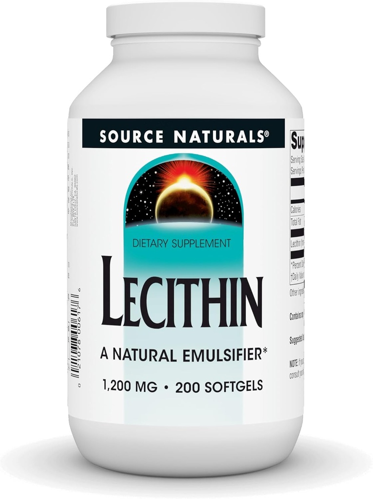 Source Naturals Lécithine 1200 mg, Un émulsifiant naturel - 200 Softgels