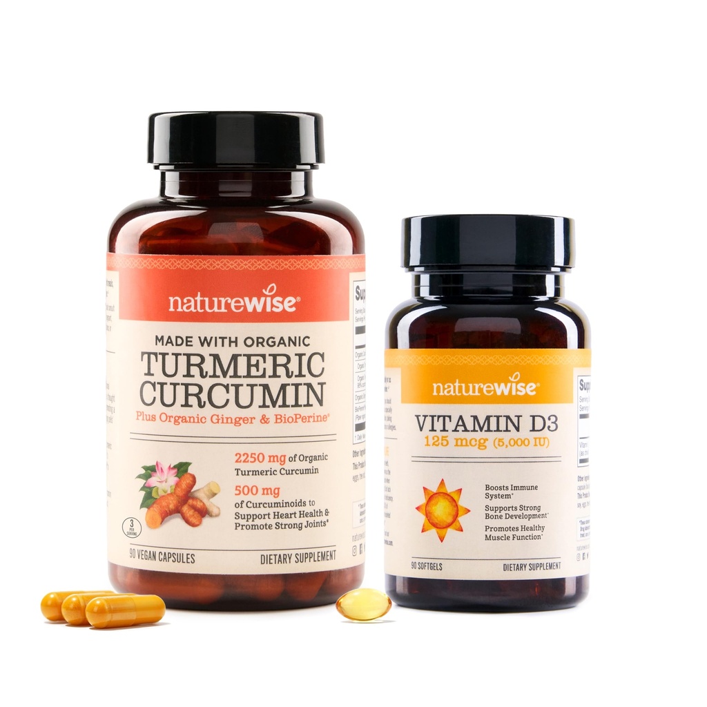 NatureWise Curcumine Turmère et Vitamine D3 5000iu pour le soutien de la santé articulaire, musculaire, osseuse et immunitaire [90 Comptez chacun]