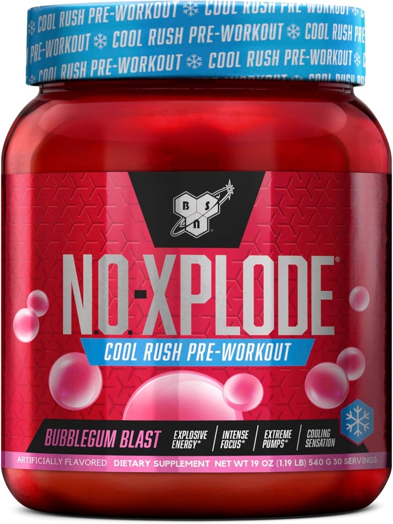 BSN N.O.-XPLODE Cool Rush pré-entraînement poudre, pré-entraînement supplément d'énergie pour les hommes et les femmes avec créatine et bêta-alanine, nouvelle saveur: Bubblegum Blast, 30 portions