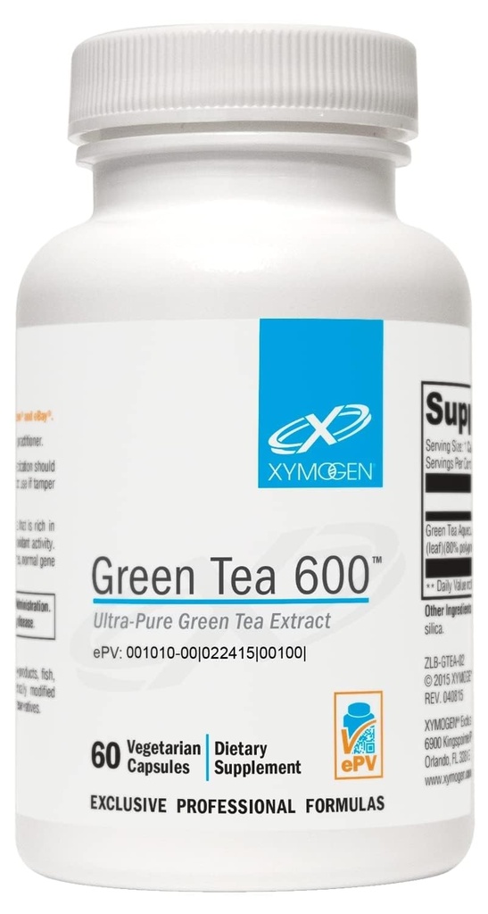 XYMOGEN Green Tea 600 - Capsules d'extrait de thé vert ultra pur - Supplément de soutien immunitaire - Soutiens Santé cardiaque + Santé cérébrale - Sans gluten, végétalien, non OGM (60 capsules)