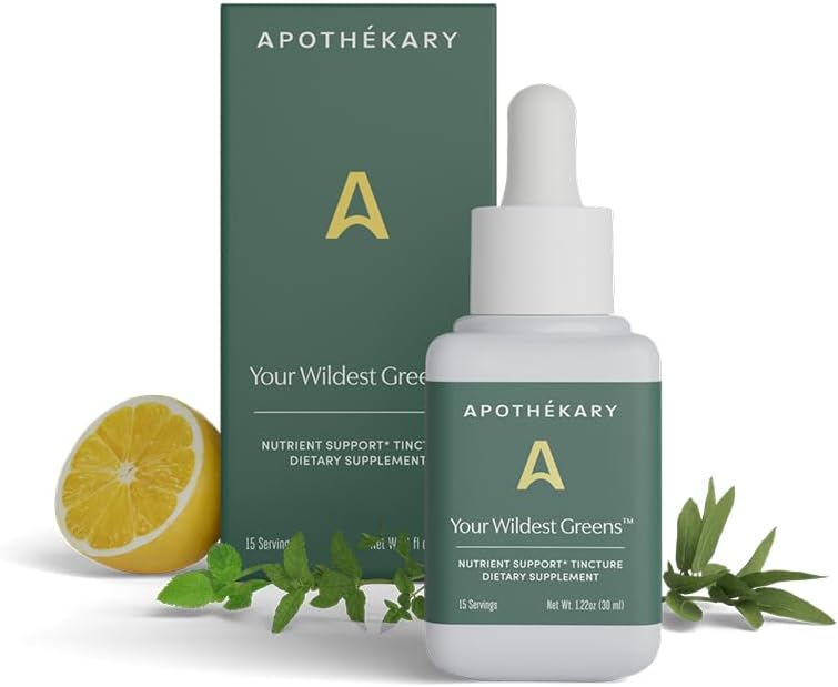 Apothékary Your Wildest Greens Herbal Liquid Drops, All-in-One Daily Superfood Supplement, Vitamin & Mineral Support, 5X Potency of Greens Powders, Sugar Free, Calorie Free, (15 Servings) 1.22oz