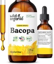 Teinture de Bacopa sauvage et biologique - Supports Calme, Focus, Clarity - Bacopa Monnieri supplément liquide - gouttes sans alcool avec extrait de Brahmi - végétalien, sans sucre - 2 mois d'approvisionnement - 2 fl oz