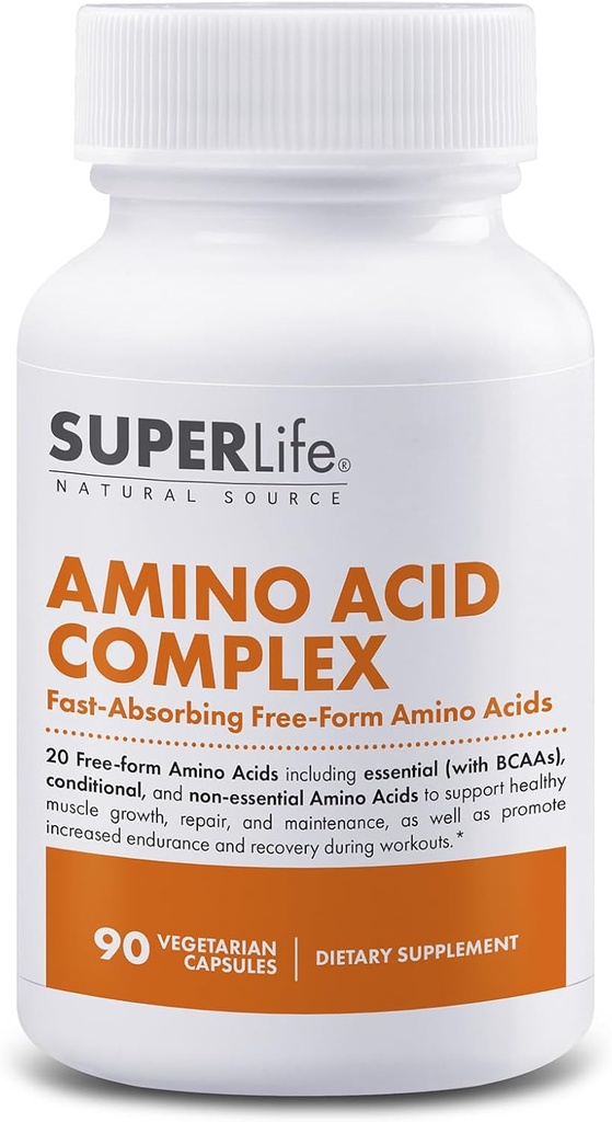 Amino Acid Complex - Fast Absorbing & Free Form Essential & Branched Chain Amino Acids BCAAs | Supports Muscle Growth, Strength & Recovery | Supplement - 90 Capsules