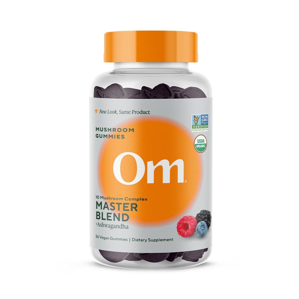 OM MUSHROOM SUPERFOOD Master Blend Mushroom Gummies – Organic 10-Mushroom Complex with Ashwagandha – Supports Immunity, Gut Health & Stress Relief – Mixed Berry Flavor – 28 Servings, 56 Count.