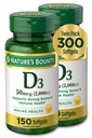 Nature's Bounty Vitamin D3, Supports Immune System and Bone Health, 50mcg, 150 Softgels (Pack of 2)