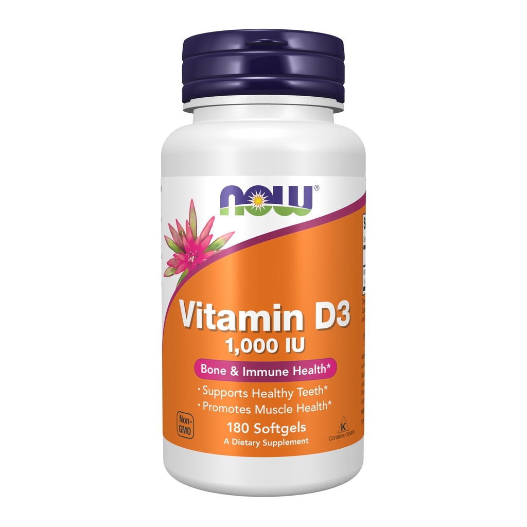 NOW Supplements, Vitamin D-3 1,000 IU, High Potency, Structural support*, 180 Softgels