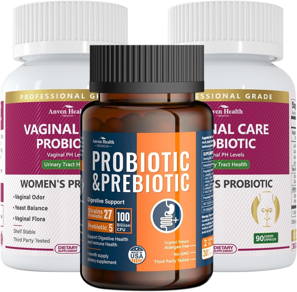 Probiotiques vaginaux + 100 milliards de probiotiques avec prébiotiques biologiques pour Gut Digestive & Immune Health Bundle – Total Wellness, Inside and Out!