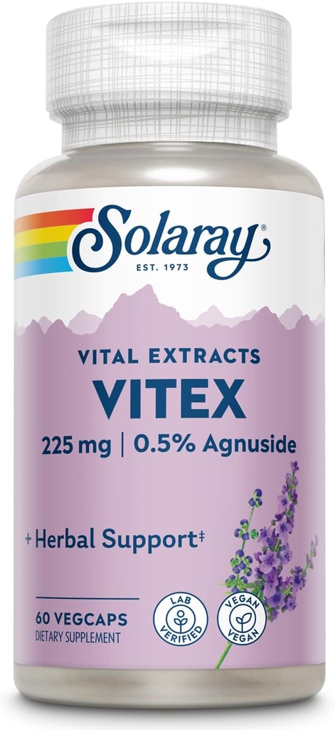 SOLARAY Vitex Berry Extract 225 mg - Supplément de chasteberry pour les femmes - Soutien à l'équilibre hormonal traditionnel - Chaste Tree Berry - Vegan, Lab Vérifié - 60 portions, 60 VegCaps