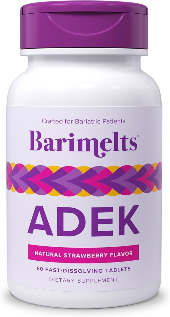 Barimelts ADEK - 60 comprimés à dissolution rapide (2 mois d'approvisionnement) - Vitamines bariatriques sans sucre pour les femmes, y compris la vitamine A, la vitamine D, la vitamine E et la vitamine K, saveur de fraise naturelle