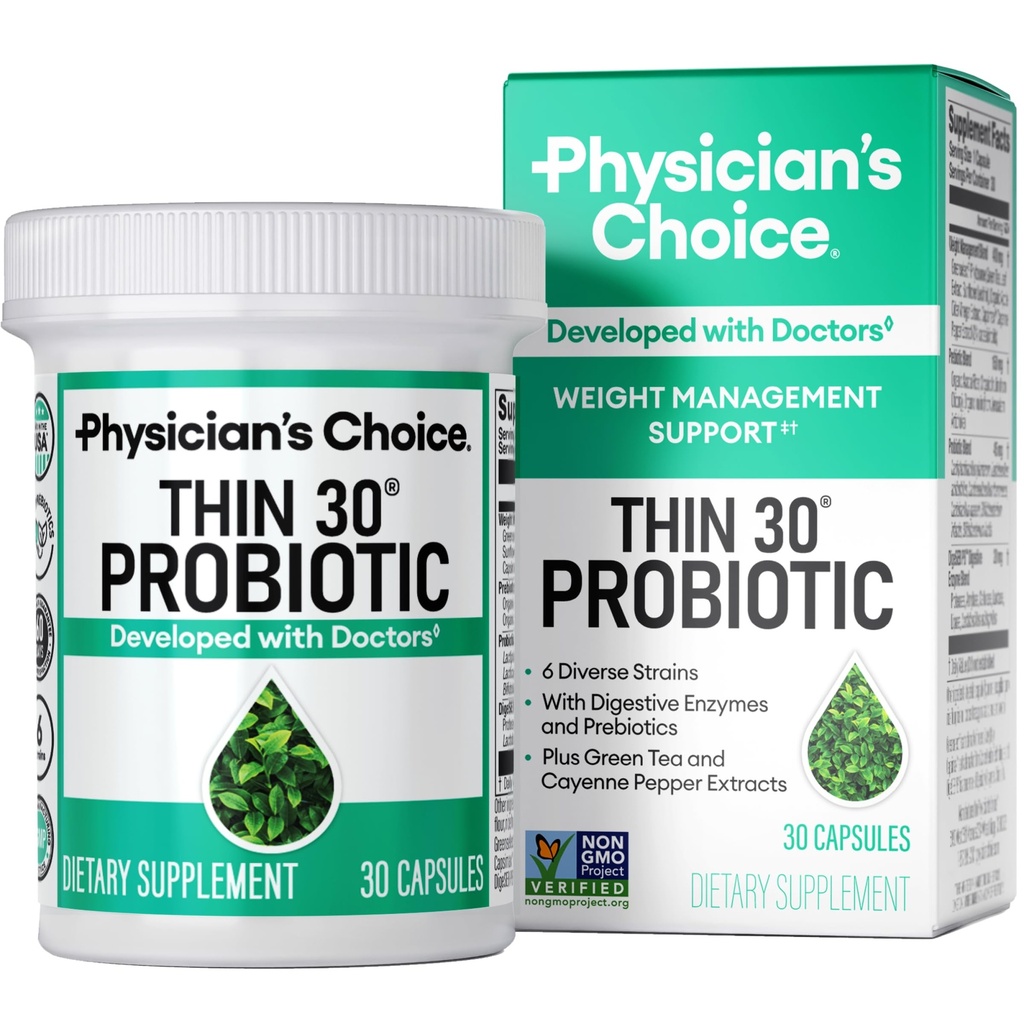 Physician's CHOICE Probiotics for Weight Management & Bloating - 6 Probiotic Strains - Prebiotics - Key ingredient Cayenne - Supports Gut Health - Weight Management for Women & Men - Green Tea - 30 CT