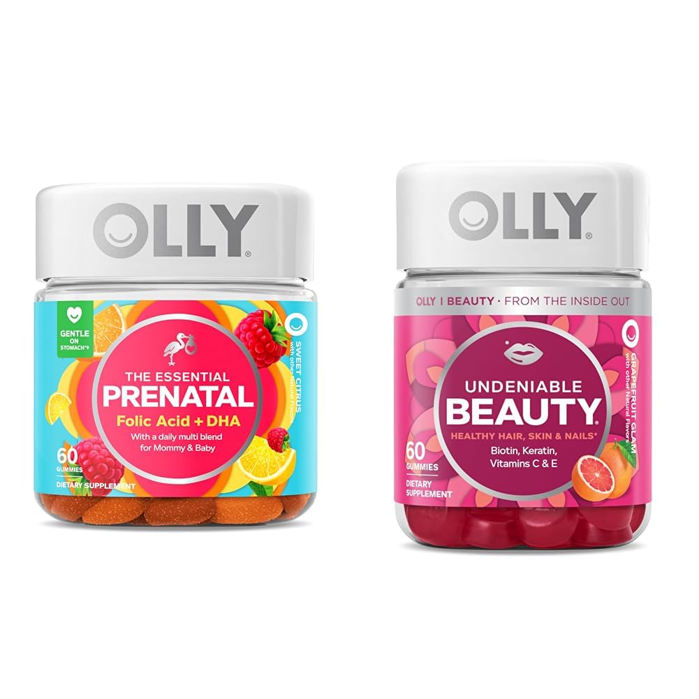 OLLY L'essentiel Prénatal Gummy Multivitamine, 30 jours d'approvisionnement (gummées), doux, acide folique et beauté indédiable Gummy, pour cheveux, peau, ongles, biotine, vitamine C, kératine