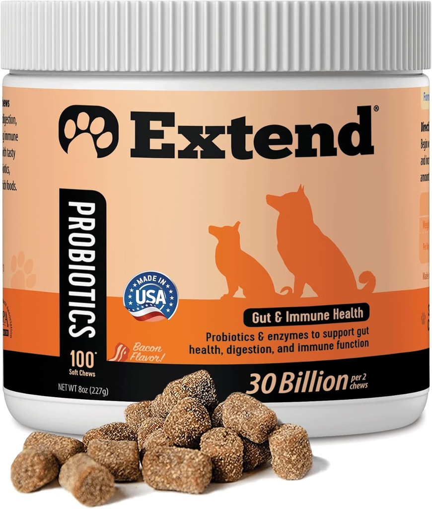 Extend® Probiotiques pour chiens - Santé digestive, Immune, Allergie et Soutien cutané - Réduire la détresse gastrique, Blouser, Constipation, Diarrhée - Naturel, cliniquement prouvé, Fabriqué aux États-Unis