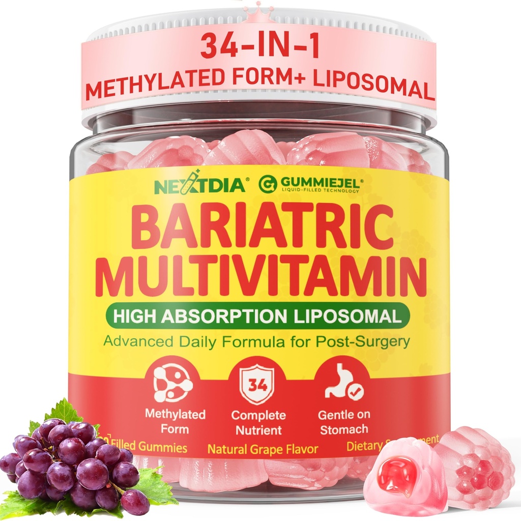 Liposomal Methylated Bariatric Multivitamin Gummies with Iron for Women & Men, High Absorption Multivitamin w/CoQ 10, Probiotic, Digestive Enzymes Support Gastric Bypass & Sleeve Recover, Energy,1Pack