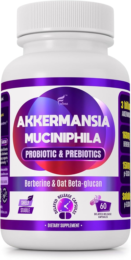 Probiotique Akkermansia GLP-1 avec fibre prébiotique berbère et bêta-lucienne soluble; 3 milliards d'AFU, 60 capsules (2 mois d'approvisionnement) pour Gut Health Support