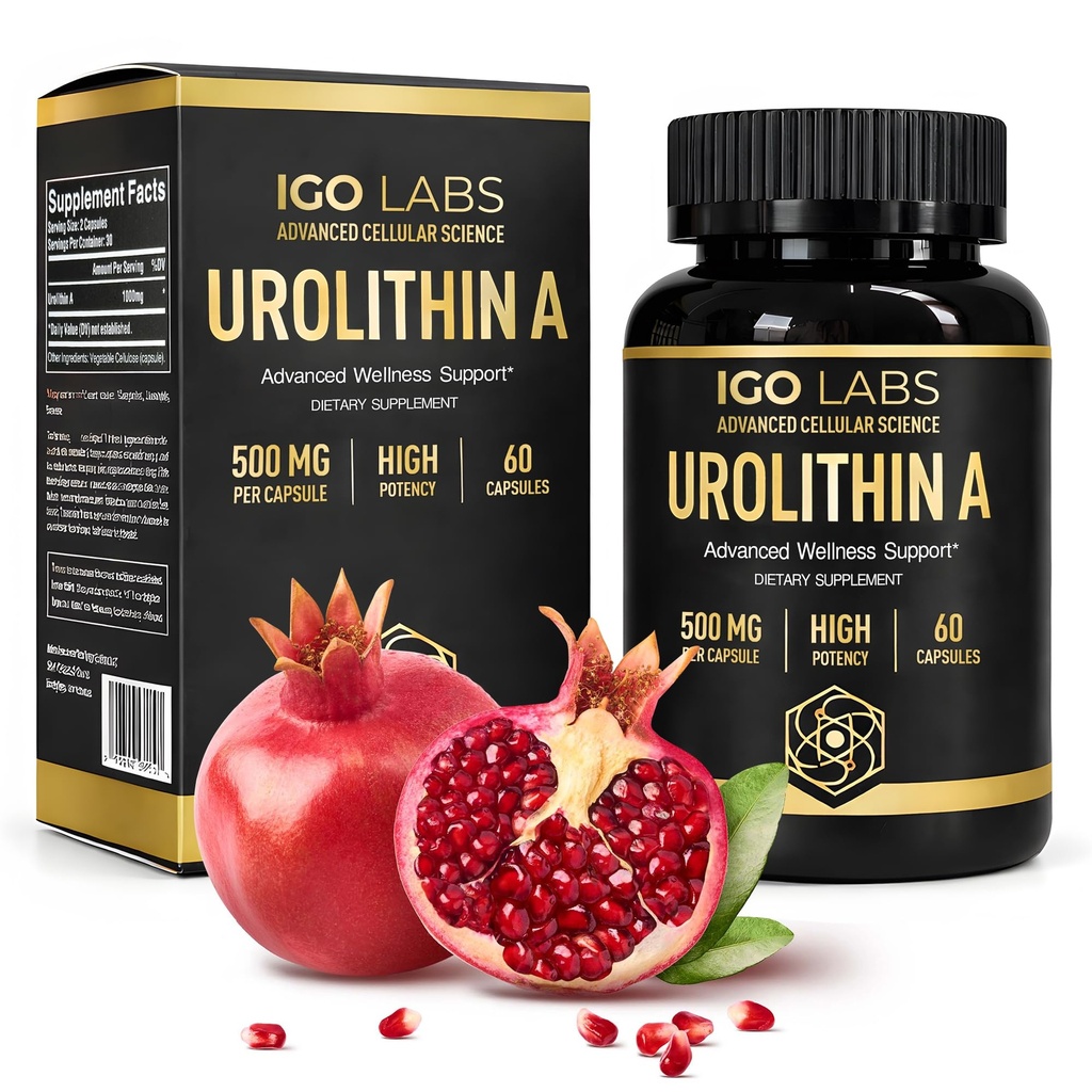 Urolithin A Capsules 500mg - 1000mg Per Serving Daily Wellness Supplement for Routine Use - Dietary Wellness Capsules - High Purity Urolithin A Supplement - 60 Caps