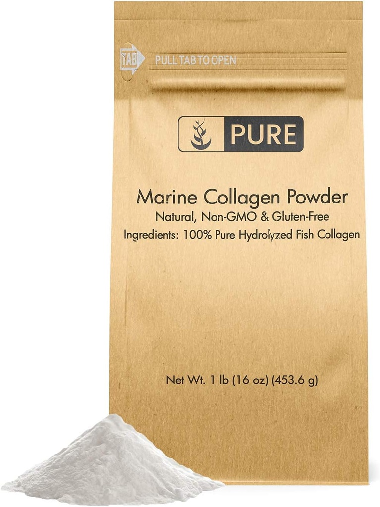 Pure Original Ingredients Marine Collagen Powder (1 lb) Natural & Unflavored, Protein Peptides, Resealable Bag