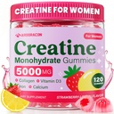 Créatine pour les femmes, Gommies monohydratées de créatine avec collagène, vitamine D3 et calcium pour les muscles, la chaussure et l'énergie, sans sucre aromatisé Gommies de créatine après et avant l'entraînement suppléments pour les femmes, 120 Ct