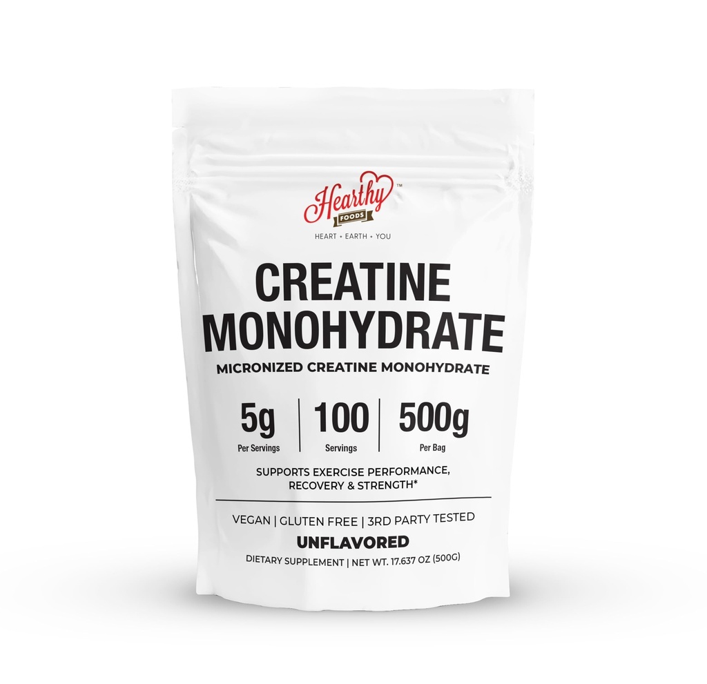 ALIMENTS SAINTS Creatine Poudre micronisée monohydratée 500G - 100 portions, 5000mg par portion (5g) - pour les hommes et les femmes Croissance et rétablissement musculaires - UNFLAVORED