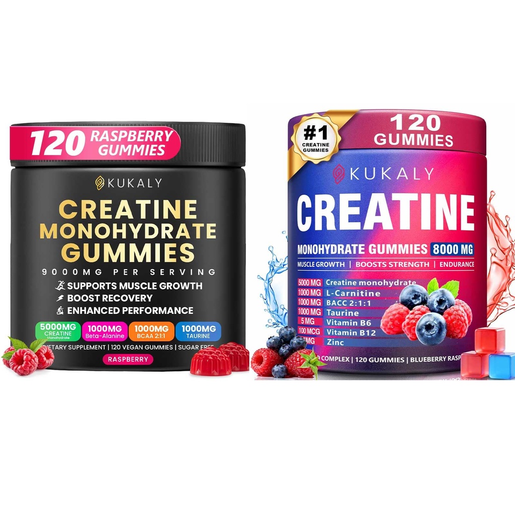 Gommies monohydratées créatine pour hommes et femmes, 9000MG Gommies créatine sans sucre - BCAA 2:1, B12 B6 pour stimuler la force, le focus et l'endurance, végétalien, non-OGM