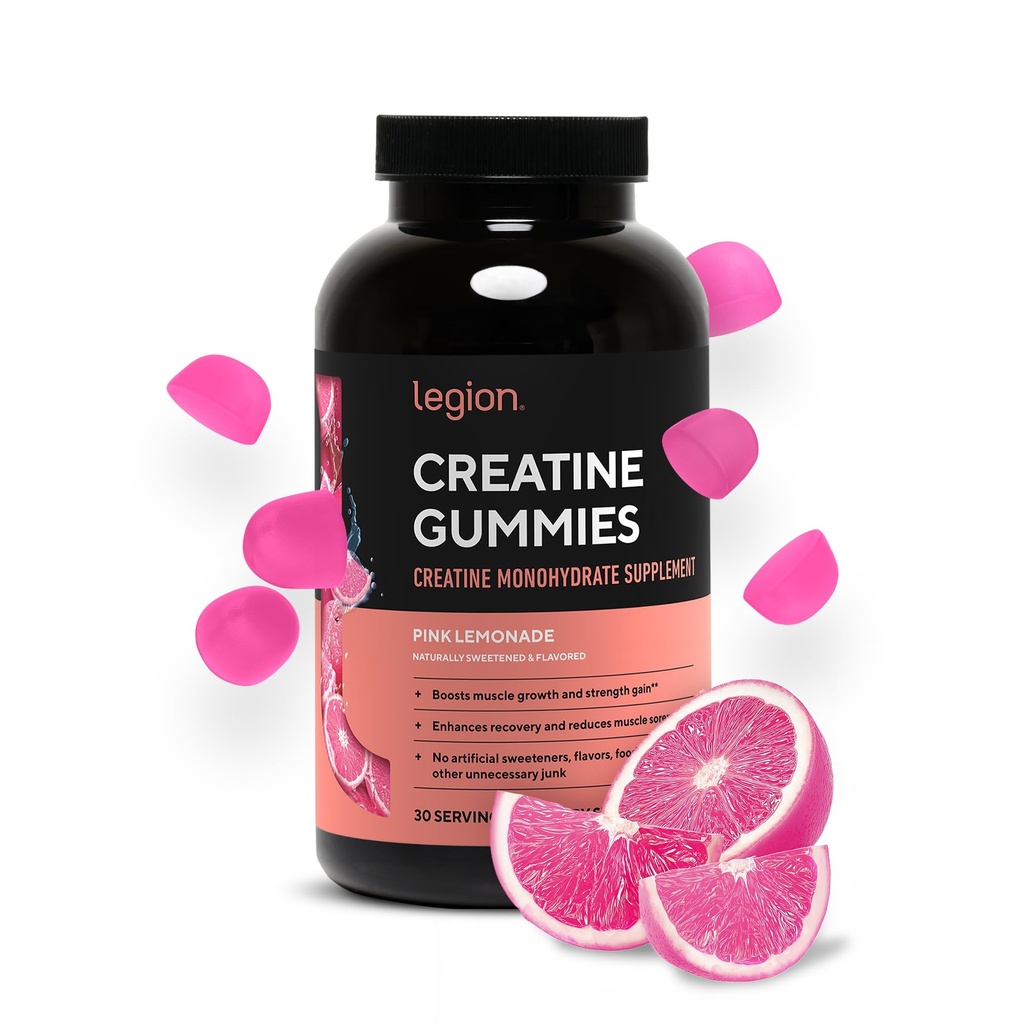 LÉGION Gommies monohydratées de la créatine pour les hommes et les femmes - Des croustilles propres pour le gain musculaire, l'amélioration de l'endurance et de la récupération après entraînement - Supplément créatine pour l'absorption maximale (lemonade de rose)