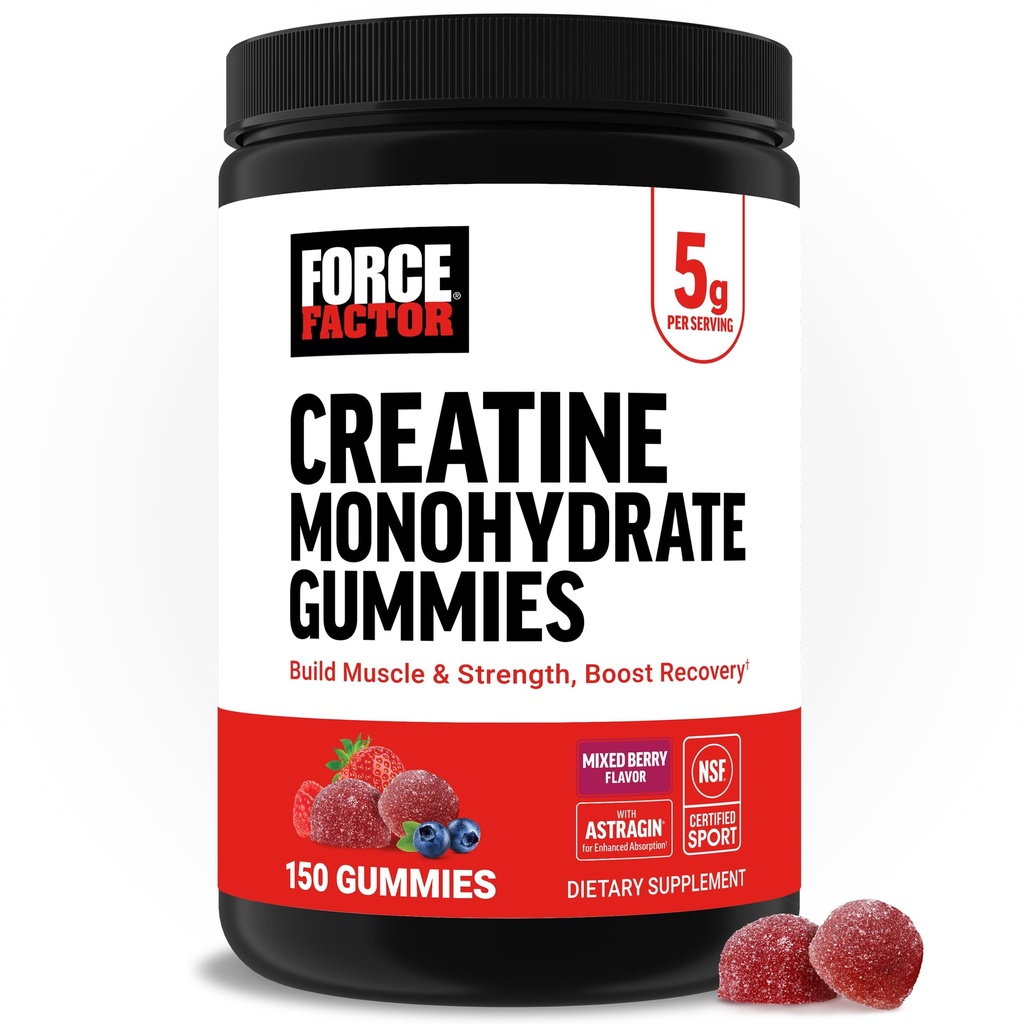 Facteur de force Monohydrate de créatine Gummies, NSF certifié, 5g dose pour les hommes et les femmes pour soutenir les muscles, la force, la récupération, la santé cognitive et la mémoire, Berry mixte, 150 Gummies