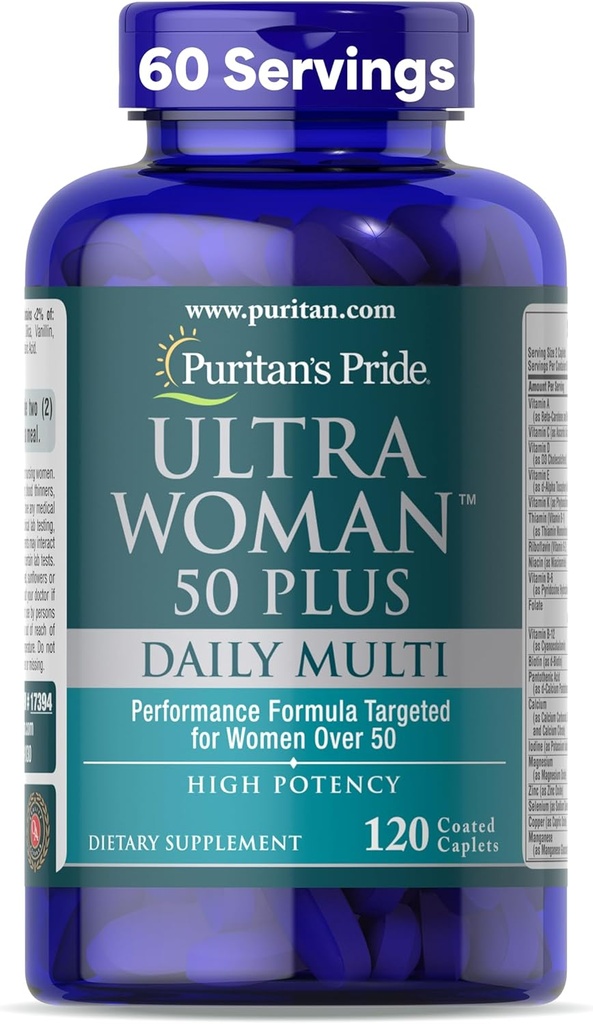 Pride de Puritan Ultra Woman 50 Plus haute puissance performance temps de sortie quotidienne multivitamine avec zinc, supplément alimentaire pour le vieillissement en santé et la production d'énergie cellulaire, 2 mois d'approvisionnement, 120 comte