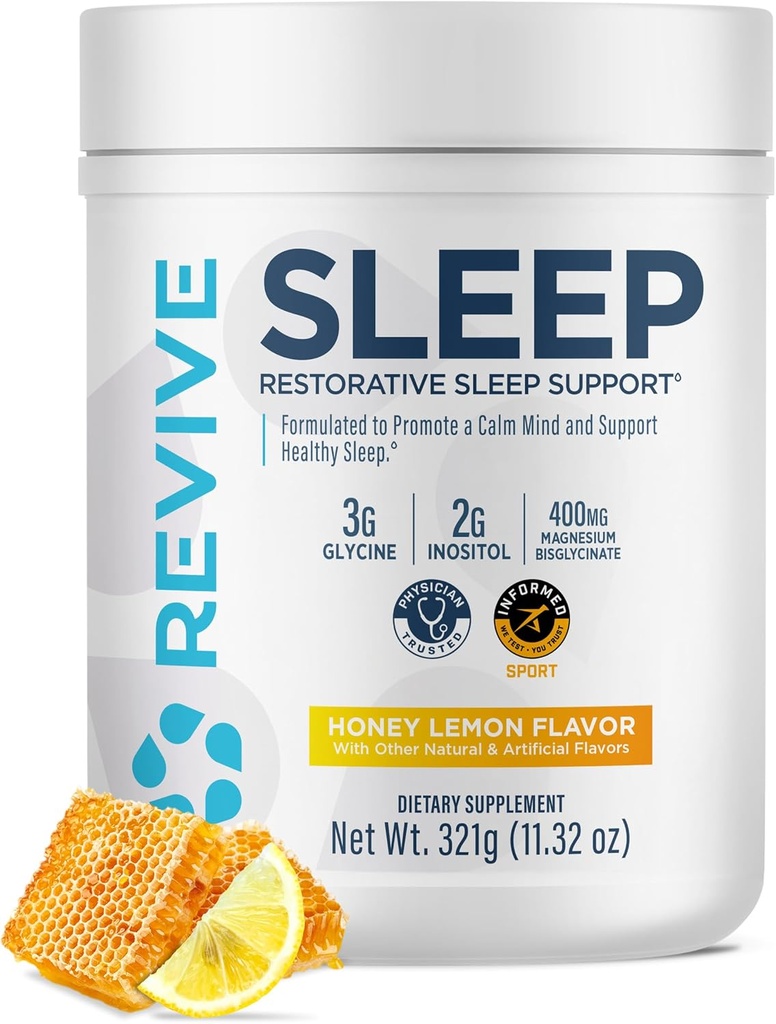 Supplément de sommeil Revive MD pour adultes, Lemon de miel - Suppléments de sommeil avec Magnésium (Glycinate), Inositol, Glycine & L-Theanine - favorise la relaxation et la santé du sommeil