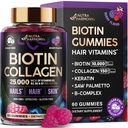 Gommies de biotine avec collagène - Soutien de la croissance des cheveux de la peau et de la force des ongles - pour les femmes et les hommes - Biotin 10000mcg