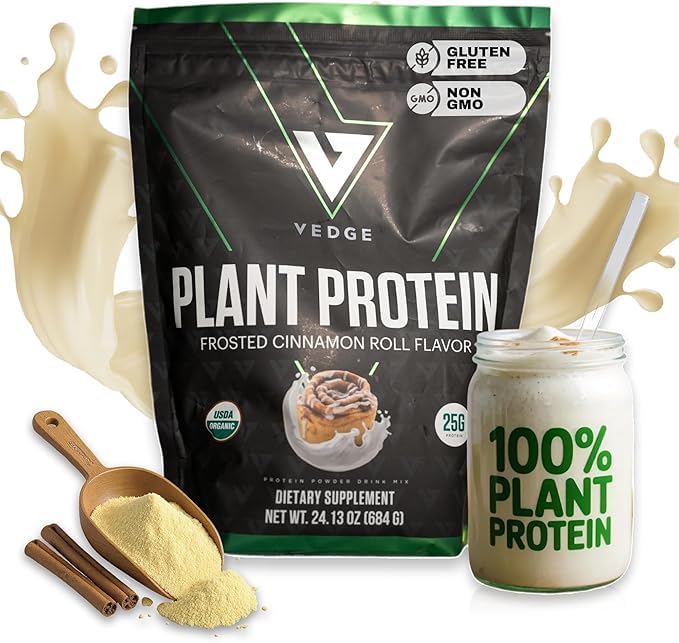 Vedge Poudre de protéines végétales - Poudre de protéines végétales avec du pois, de la citrouille et du tournesol - USDA Organic, Amino Acides, Sans lait, Sans gluten, Sans soja, Keto, Non OGM, Texture lisse - cannelle - 20 portions