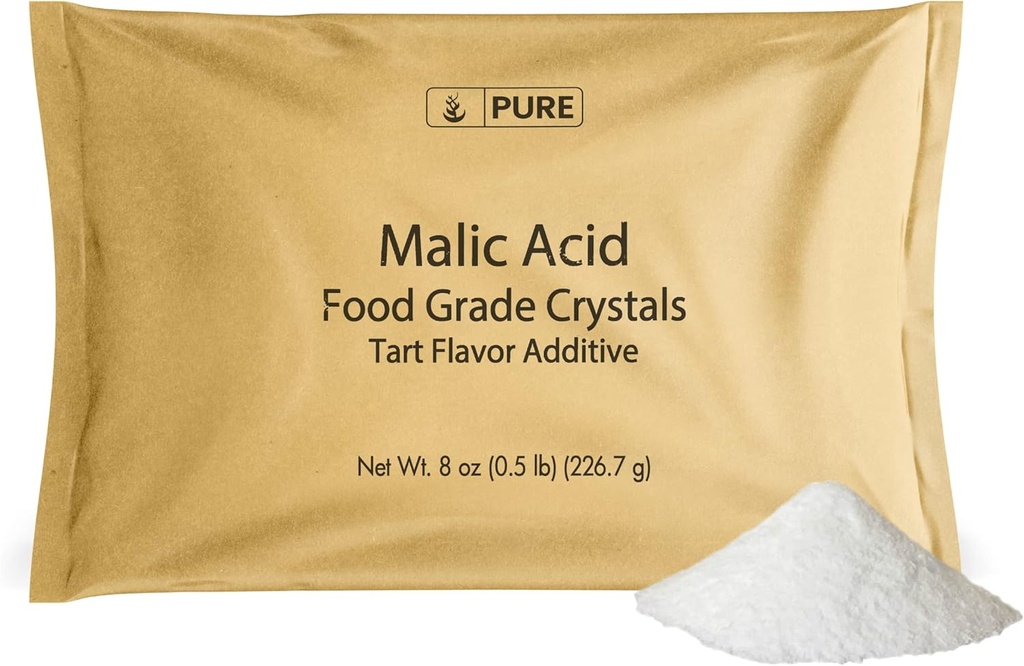 INGRÉDIENTS ORIGINAL DE PURE Acide malique (8 oz) Cristaux de qualité alimentaire, saveur de tart