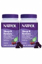 Natrol Sommeil + Restaurer Magnésium Glycinat Mélange Gommies avec Mélatonine 5mg - Magnésium Calme avec GABA, Mélange botanique, Saveur de cerise, 60 Gommies (paquet de 2)