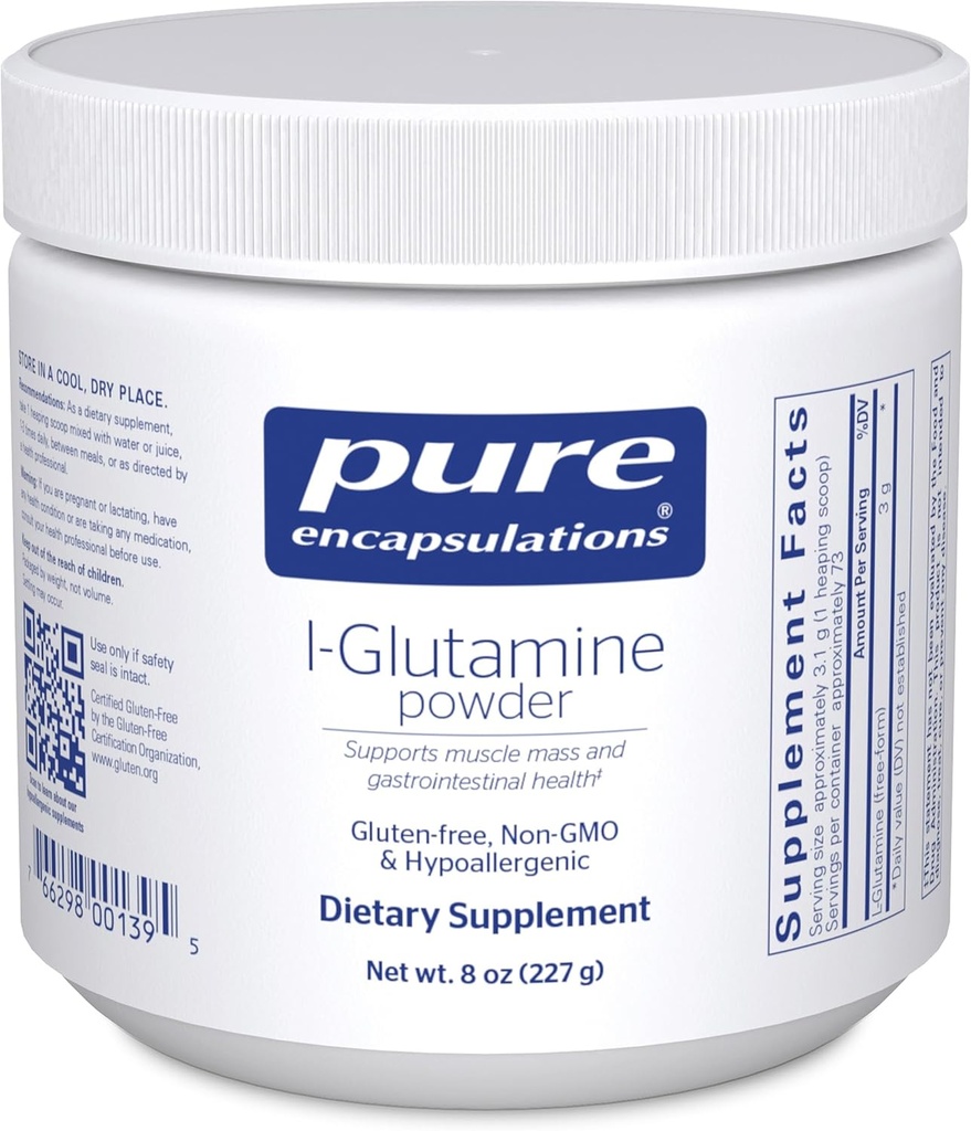 Pure Encapsulations L-Glutamine Powder - Supplement for Immune and Digestive Support, Gut Health and Lining, Metabolism, and Muscle Support* - with Pure Free-Form L-Glutamine - 8 Ounces