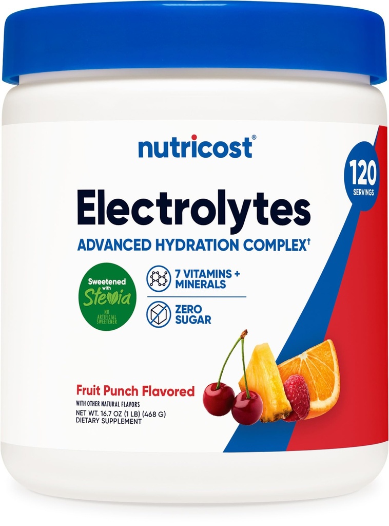 Poudre complexe d'électrolyte Nutricost (120 portions, punch aux fruits) - Mélange de supplément d'hydratation avec vitamines et minéraux