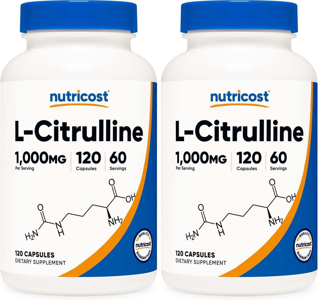 Nutricost L-Citrulline 500mg, 120 Capsules - Gluten Free, Non-GMO, 1000mg Per Serving (60 Serv) (Pack of 2)